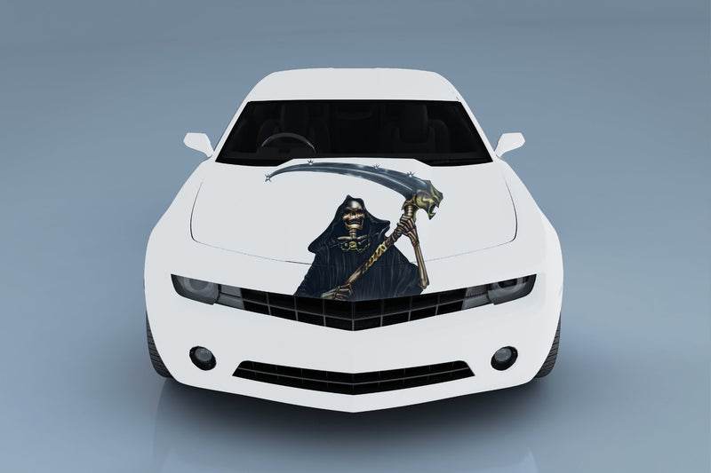 air brush style grime reaper decal on car hood